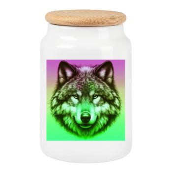 Wolf - Cookie Jar with Wooden Lid - white - Front