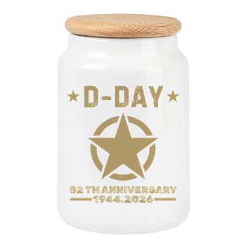 D-Day 82. Jahrestag 1944 2026 Gedenken - Keksdose mit Holzdeckel - Weiß - Vorne