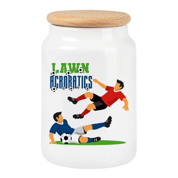 Acrobaties sur pelouse Action de football - Boîte à biscuits avec couvercle en bois - blanc - Devant