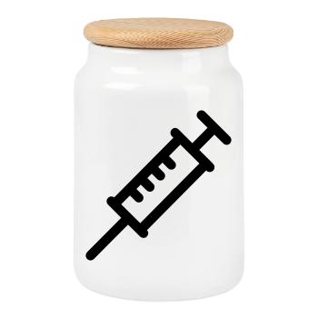 syringe - Cookie Jar with Wooden Lid - white - Front