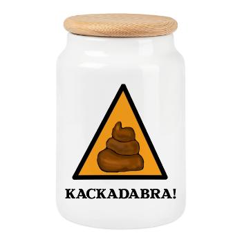 Kackadabra Lustiges Warnschild Kacke Kinder Hunde - Keksdose mit Holzdeckel - Weiß - Vorne