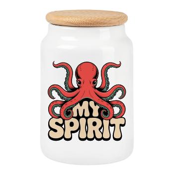 Octopus Spirit - Cookie Jar with Wooden Lid - white - Front