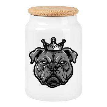 Couronne de chien mastiff - Boîte à biscuits avec couvercle en bois - blanc - Devant