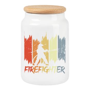 Fire Brigade Retro Look - Cookie Jar with Wooden Lid - white - Front