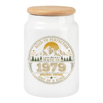 1979 Fête Anniversaire 1979 - Né en 1979 - Boîte à biscuits avec couvercle en bois - blanc - Devant