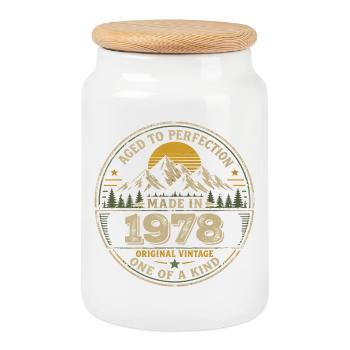 1978 Fête Anniversaire 1978 - Né en 1978 - Boîte à biscuits avec couvercle en bois - blanc - Devant