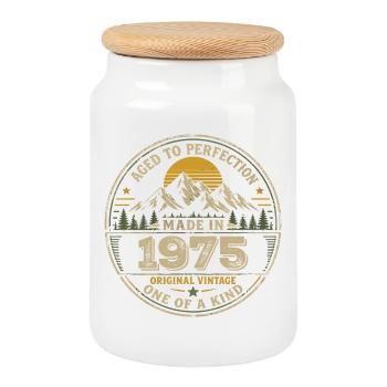 1975 Birthday Party 1975 - Born in 1975 - Cookie Jar with Wooden Lid - white - Front