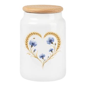 Wheat Heart Cornflower Ears Nature Flowers Motif - Cookie Jar with Wooden Lid - white - Front