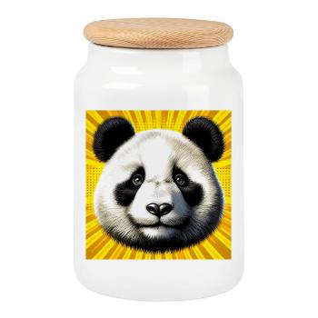 panda - Cookie Jar with Wooden Lid - white - Front