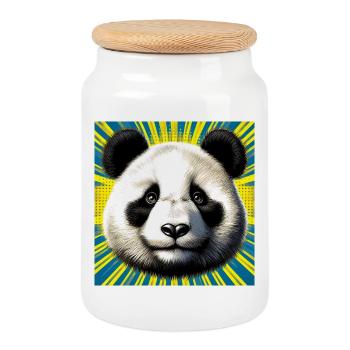 panda - Cookie Jar with Wooden Lid - white - Front