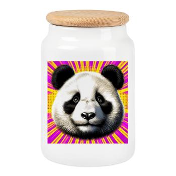 panda - Cookie Jar with Wooden Lid - white - Front