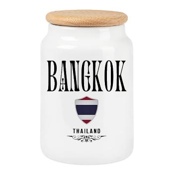 Souvenir Bangkok, elegant design Bangkok - Cookie Jar with Wooden Lid - white - Front