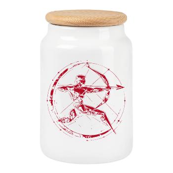 Arc runique rouge en cercle - Boîte à biscuits avec couvercle en bois - blanc - Devant