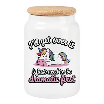 Schlafendes Einhorn Drama Spruch dramatisch - Keksdose mit Holzdeckel - Weiß - Vorne