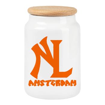 NL (AMSTERDAM) - Boîte à biscuits avec couvercle en bois - blanc - Devant