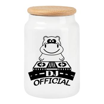 hippo_dj_design2 - Boîte à biscuits avec couvercle en bois - blanc - Devant