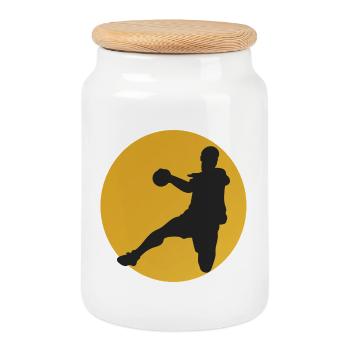 Basketball-Silhouette im Sonnenkreis - Keksdose mit Holzdeckel - Weiß - Vorne