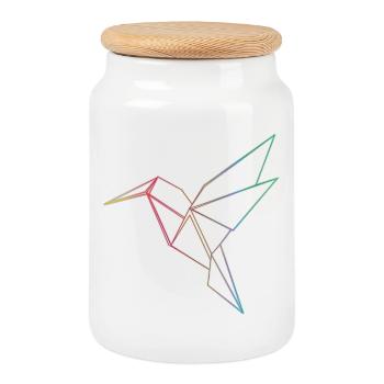 Conception géométrique des lignes de colibri - Boîte à biscuits avec couvercle en bois - blanc - Devant