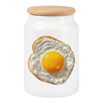 œuf au plat - Boîte à biscuits avec couvercle en bois - blanc - Devant