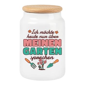 Lustiger Garten Spruch  - Keksdose mit Holzdeckel - Weiß - Vorne