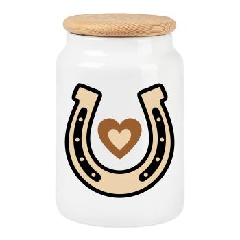 Fer à cheval Cœur Porte-bonheur Équitation - Boîte à biscuits avec couvercle en bois - blanc - Devant
