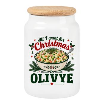 Tout ce que je veux pour Noël, c’est Olivye - Boîte à biscuits avec couvercle en bois - blanc - Devant