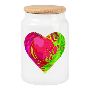 Psychedelisches Herzfarben Muster - Keksdose mit Holzdeckel - Weiß - Vorne