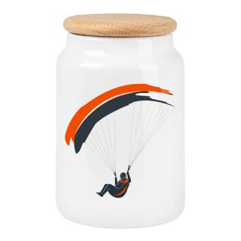 Paragliding Silhouette Adventure Freedom - Cookie Jar with Wooden Lid - white - Front