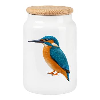 Colorful kingfisher - Cookie Jar with Wooden Lid - white - Front