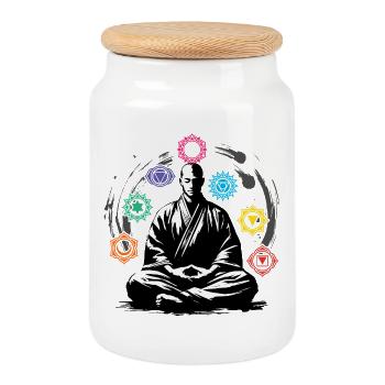 Méditation du chakra Zen Détendez-vous - Boîte à biscuits avec couvercle en bois - blanc - Devant