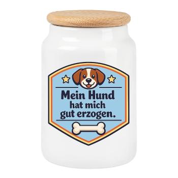 Mein Hund hat mich gut erzogen Schild - Keksdose mit Holzdeckel - Weiß - Vorne