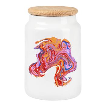 Color swirl neon pattern - Cookie Jar with Wooden Lid - white - Front