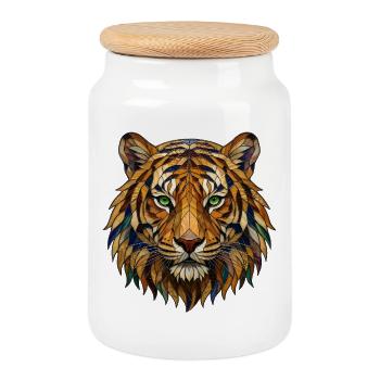 Portrait en vitraux avec une mosaïque de tigre - Boîte à biscuits avec couvercle en bois - blanc - Devant