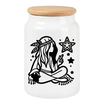 Dream Catcher Eclipse – Mystical Minimalist Black - Boîte à biscuits avec couvercle en bois - blanc - Devant