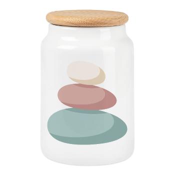 Pastell Stein-Stapel - Keksdose mit Holzdeckel - Weiß - Vorne