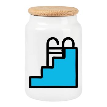 Pool Ladder Swimming Pool Icon - Cookie Jar with Wooden Lid - white - Front