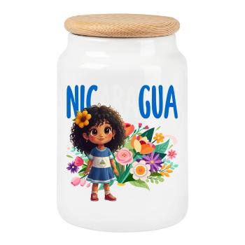 Nicaragua Flag Pride & Home - Cookie Jar with Wooden Lid - white - Front