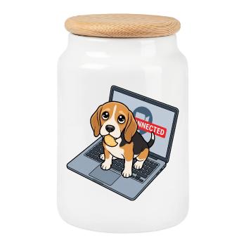 Beagle vs. home office: The meeting is over! - Cookie Jar with Wooden Lid - white - Front