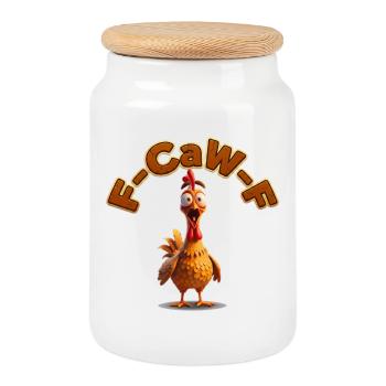 F-Caw Cartoon Hahn | lustige Bilder, Lifestyle - Keksdose mit Holzdeckel - Weiß - Vorne