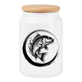 Pêche à la carpe - Boîte à biscuits avec couvercle en bois - blanc - Devant