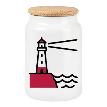 Lighthouse Coast Maritime Sea - Cookie Jar with Wooden Lid - white - Front