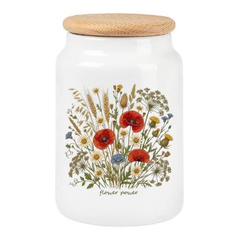 Flower meadow in watercolor style - Cookie Jar with Wooden Lid - white - Front