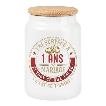 Humour Anniversaire : J'ai Survécu à 1 An - Boîte à biscuits avec couvercle en bois - blanc - Devant