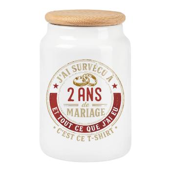 Humour Anniversaire : J'ai Survécu à 2 Ans - Boîte à biscuits avec couvercle en bois - blanc - Devant