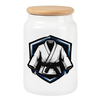 Emblème du bouclier de gi arts martiaux - Boîte à biscuits avec couvercle en bois - blanc - Devant