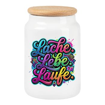 Laugh Live Run Graffiti - Cookie Jar with Wooden Lid - white - Front