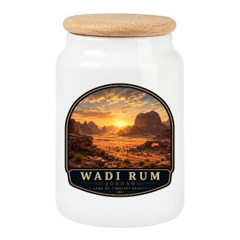Wadi Rum Jordanien Urlaub Vintage Sonnenuntergang - Keksdose mit Holzdeckel - Weiß - Vorne