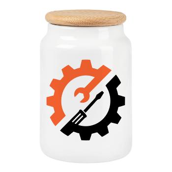 Gear Tool – Mechanic Logo - Cookie Jar with Wooden Lid - white - Front