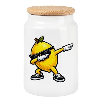 Tamponnement du citron - Boîte à biscuits avec couvercle en bois - blanc - Devant