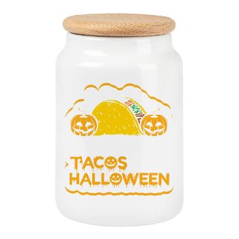 Je crois aux tacos et à Halloween - Boîte à biscuits avec couvercle en bois - blanc - Devant